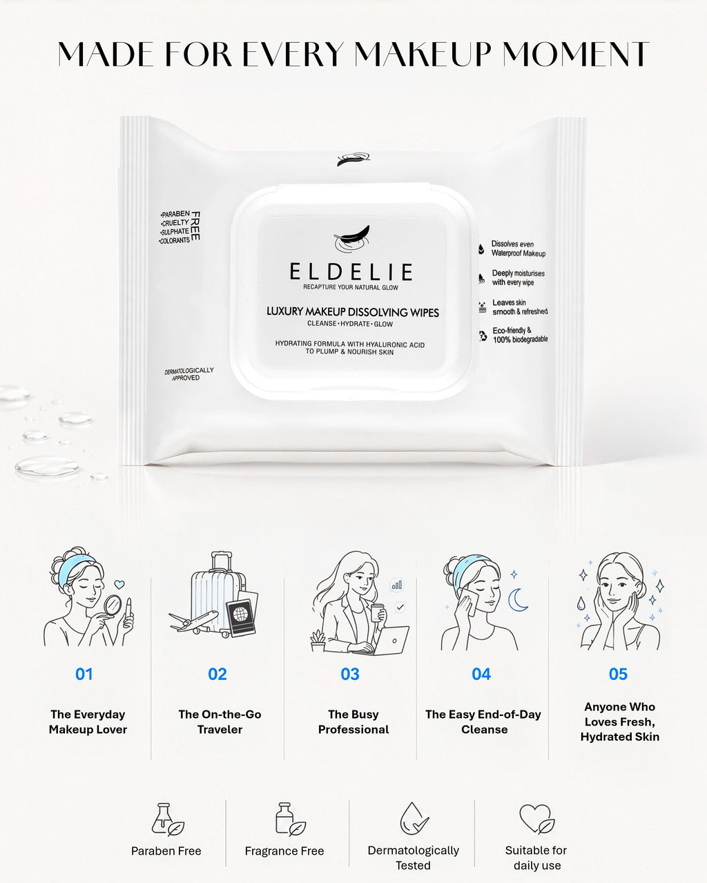 Eldelie Hyaluronic Acid Micellar Makeup Removal Wipes